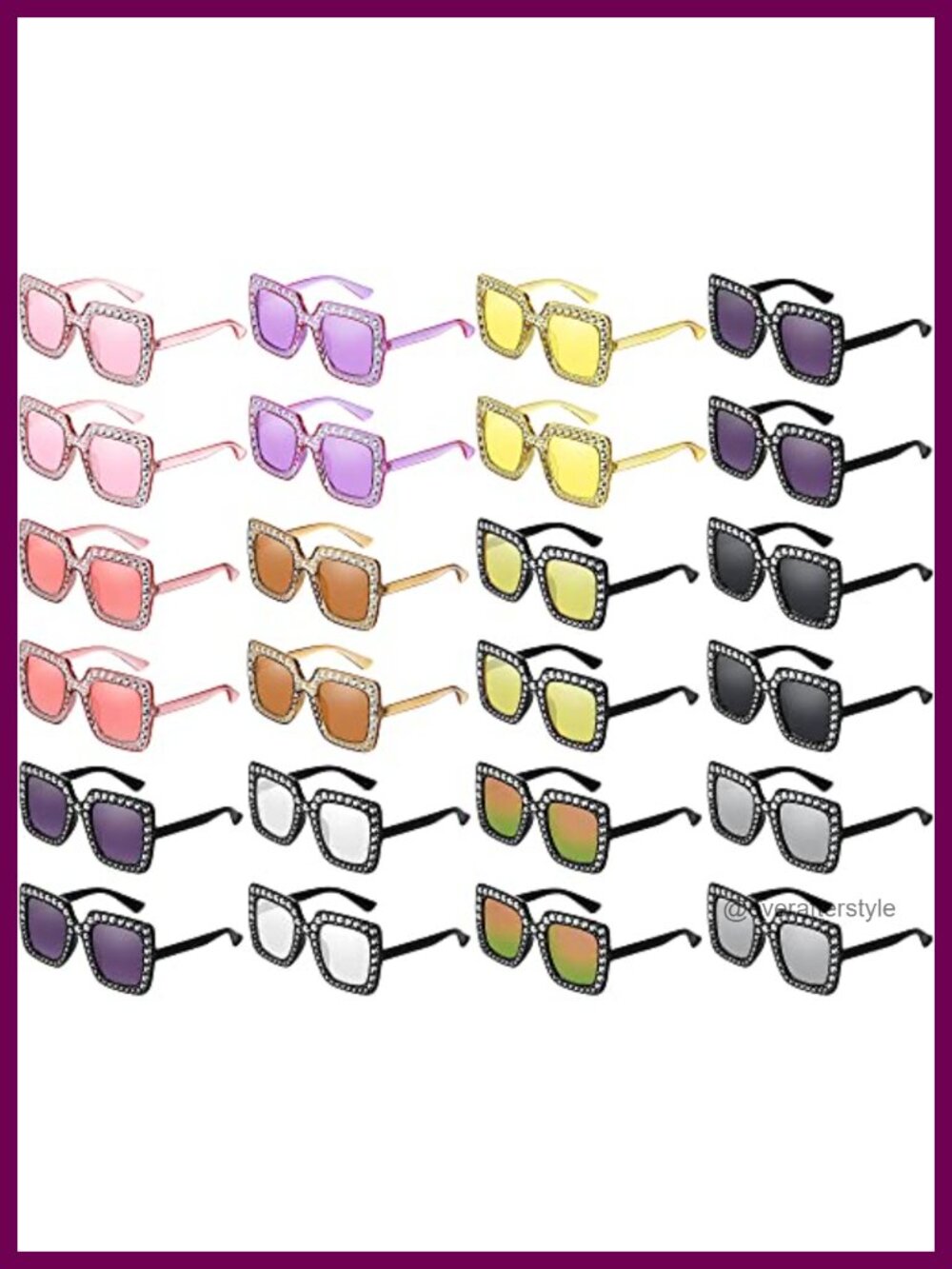 Oversize Square Rhinestone Sunglasses Retro Glitter Bling Disco Party